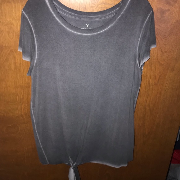 grey tee with tie in the front - Picture 1 of 4